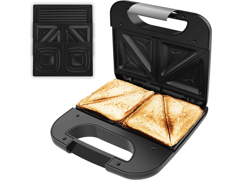 Sandwichera - Cecotec Rock’ntoast Combo, 800 W de potencia, 3 placas intercambiables, Revestimiento antiadherente, Silver
