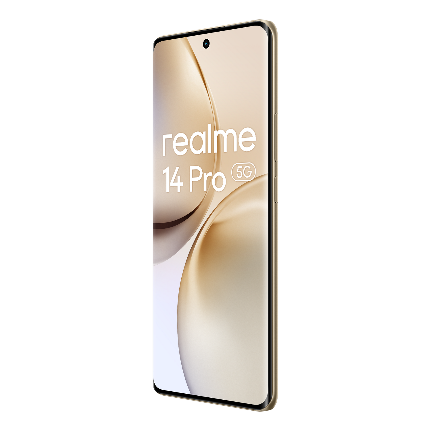 Smartphone con pantalla curva y cámara frontal.