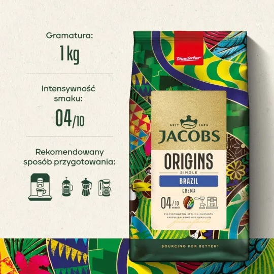 Torba z kawą z tekstem i ikonami, białe tło, 1kg.