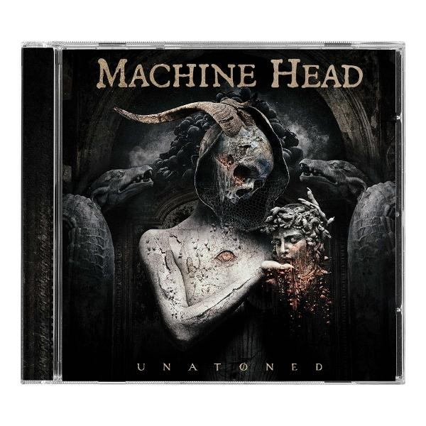 Pochette de l'album Machine Head : une statue tenant une tête coupée. Thème sombre et gothique.