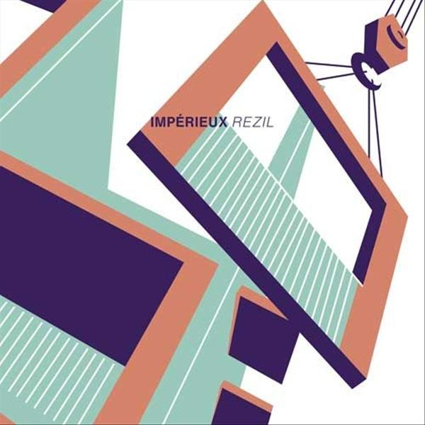 Albumcover mit geometrischen Formen. Türkis, lila und orange Formen auf weißem Hintergrund.