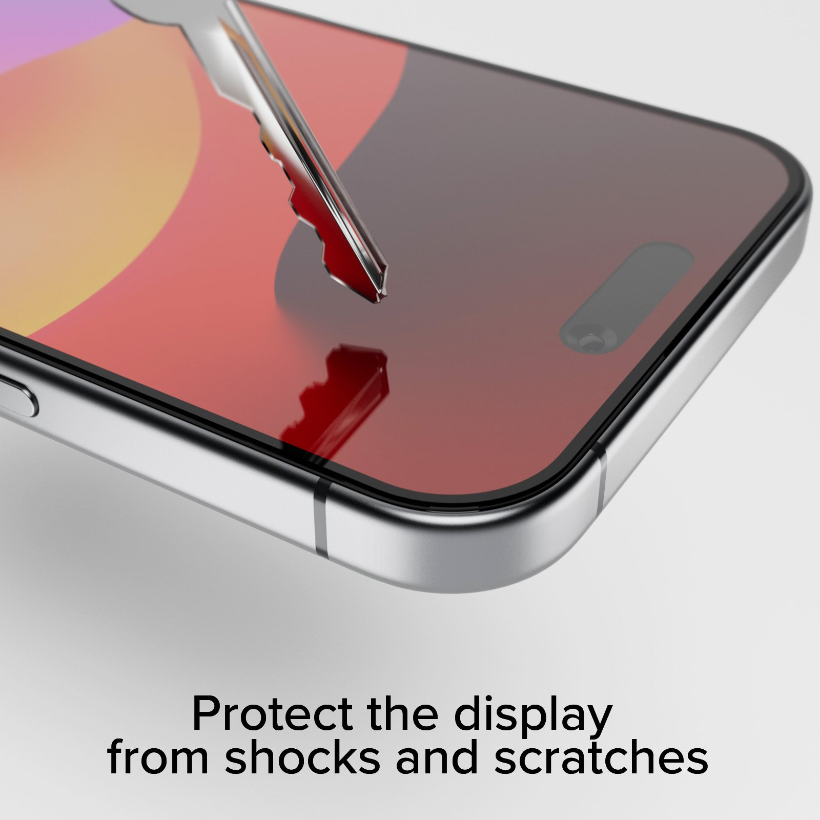 Smartfon z ochroną ekranu. Klucz dotyka ekranu, reprezentując ochronę przed zadrapaniami.