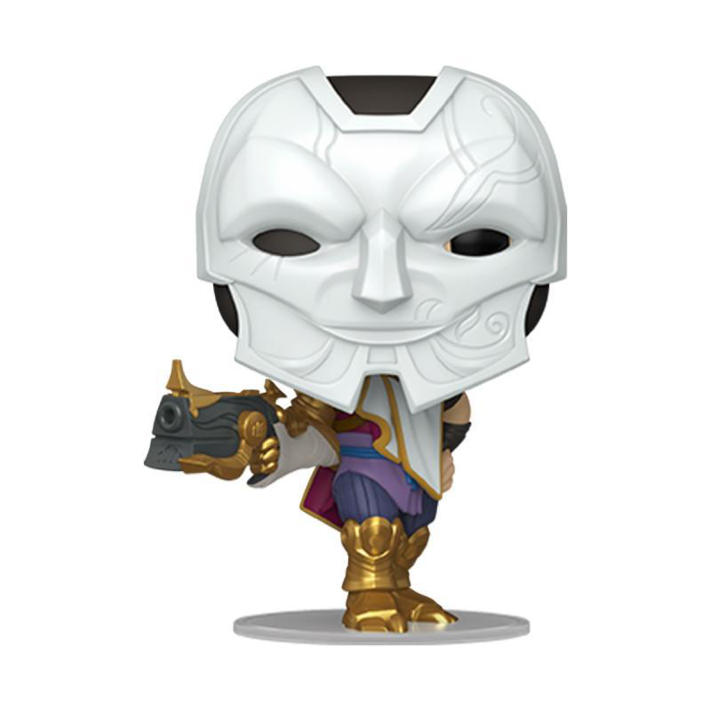 Funko Pop Figur einer Figur mit weißer Maske, die eine Waffe hält.