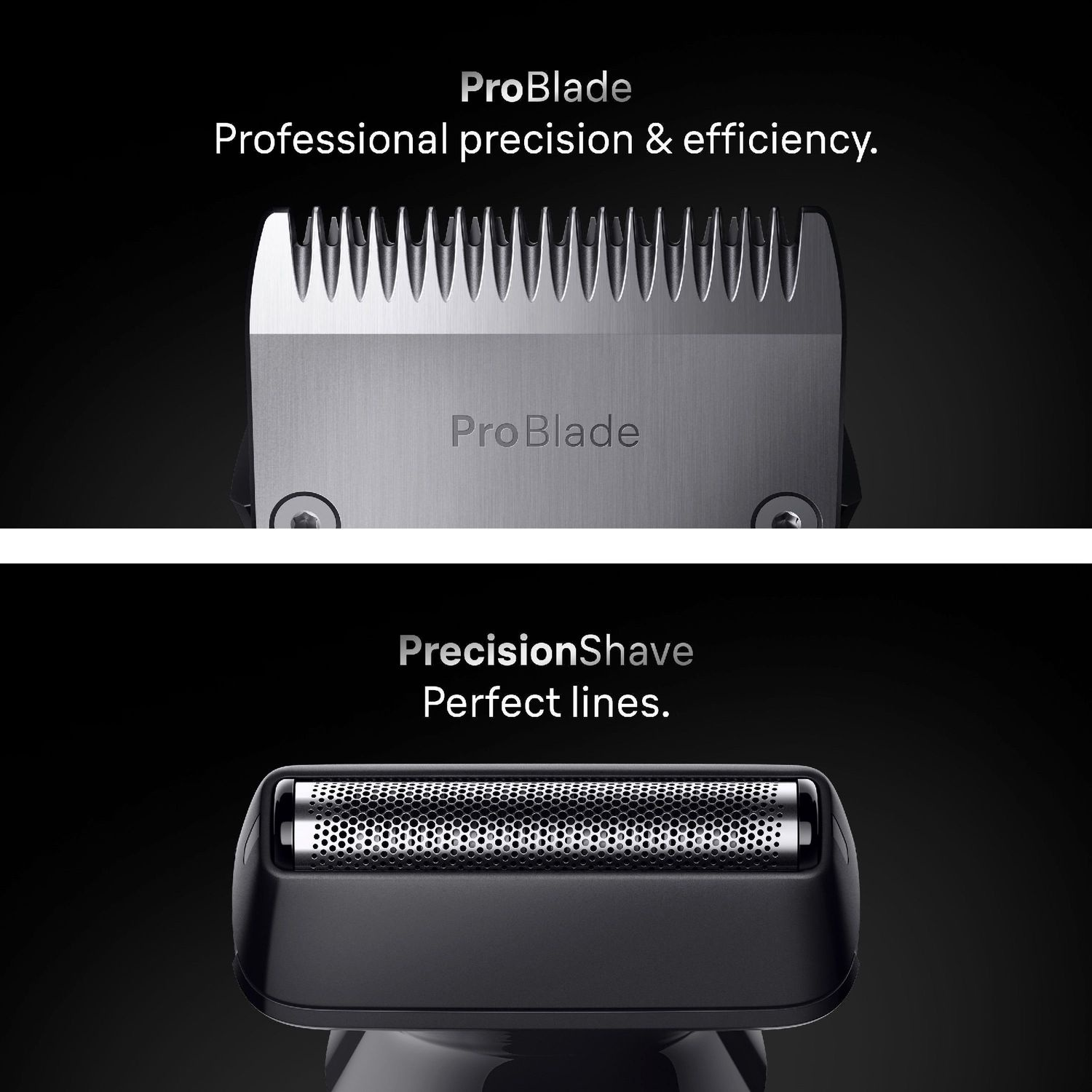 Gros plan sur les lames de rasoir: un ProBlade et une tête PrecisionShave.