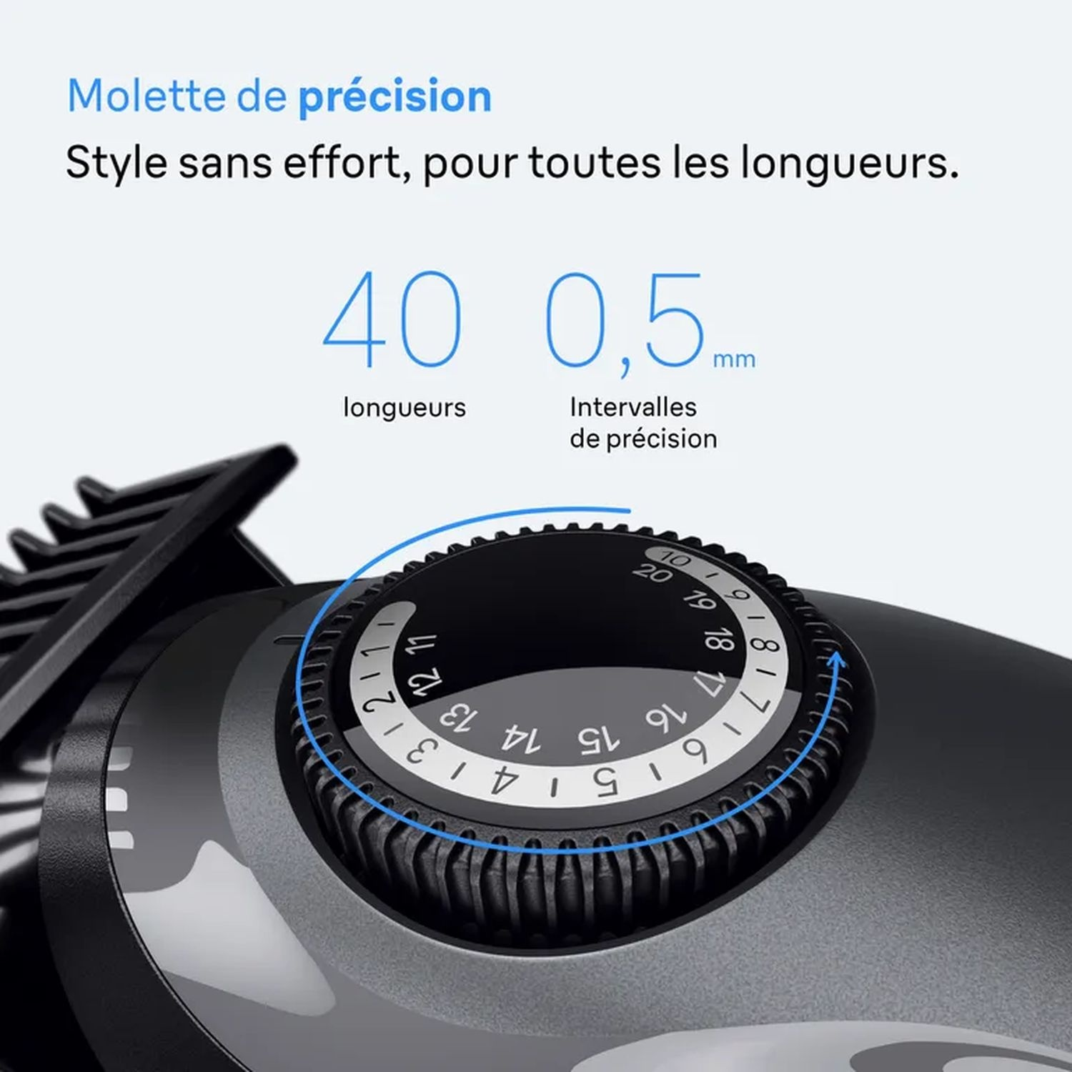 Ventilateur blanc sur une table, avec des lignes bleues de flux d'air.