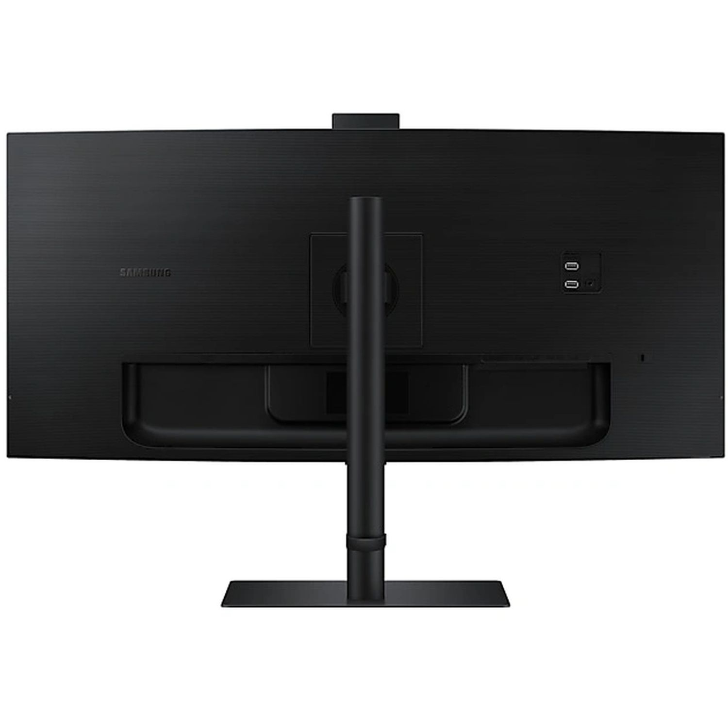L'arrière d'un moniteur d'ordinateur noir avec un support. Le nom de la marque est sur le moniteur. Le support est noir.