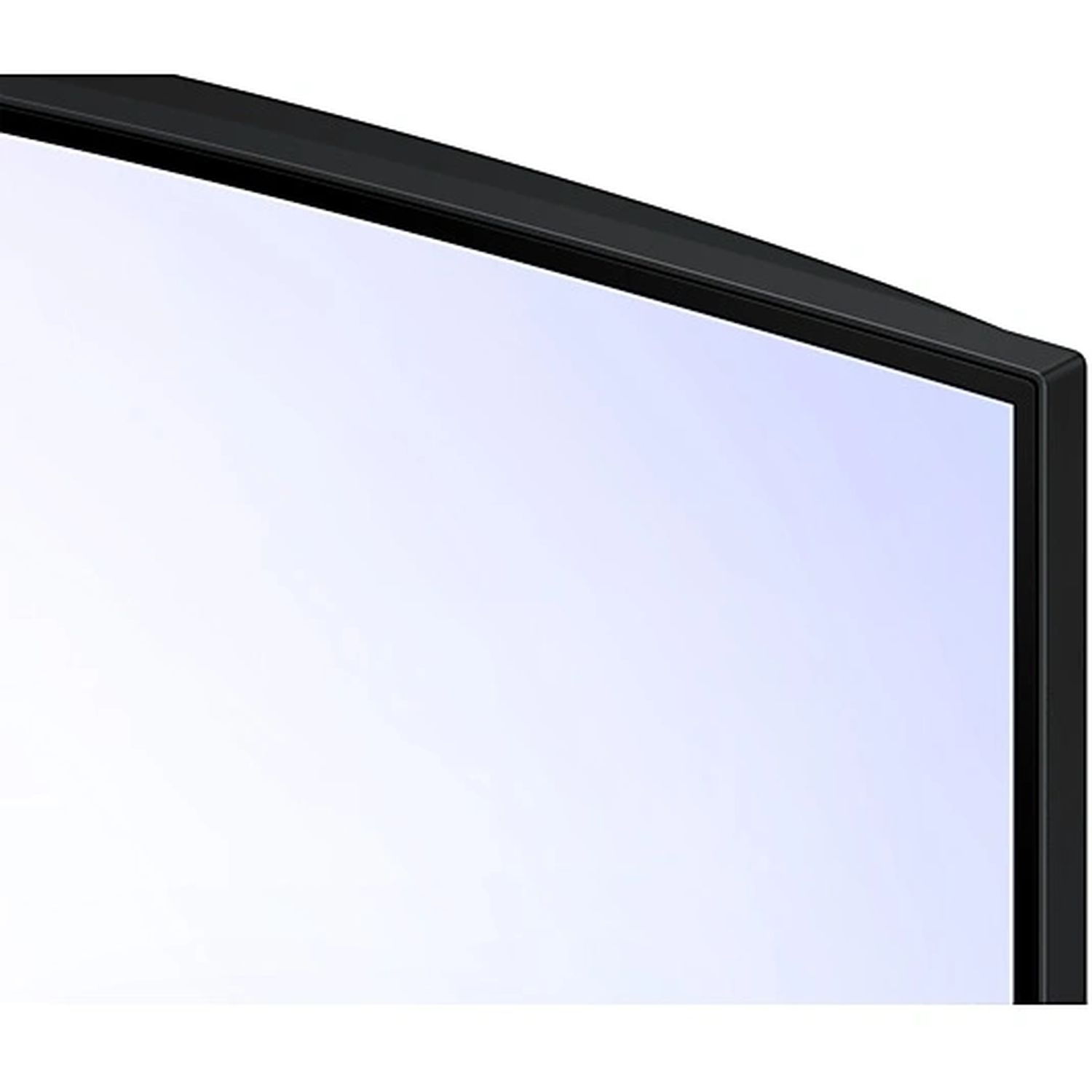 Gros plan d'un moniteur noir incurvé avec un écran blanc, affichant un dégradé bleu.