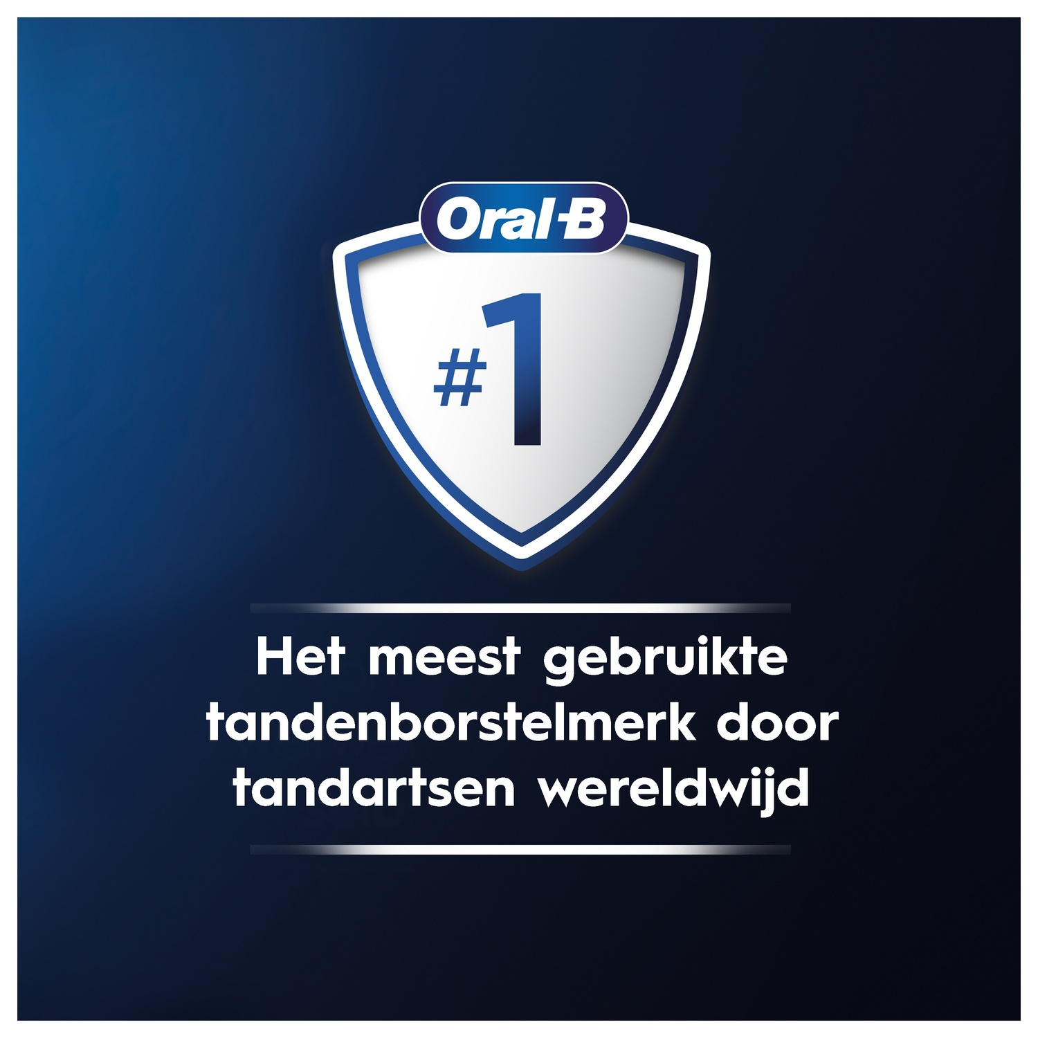 Oral-B logo with a shield showing number 1 and text below in Dutch.