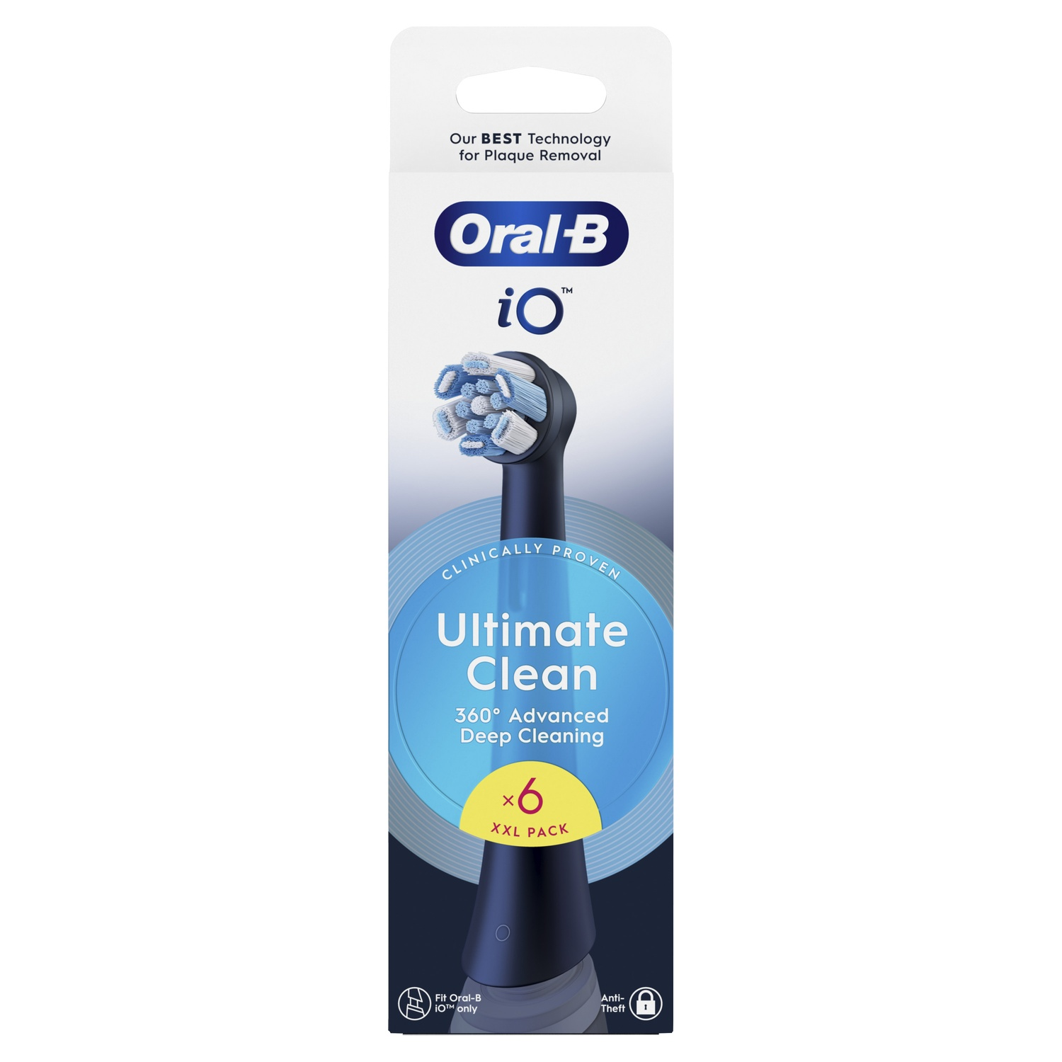 Emballage d'une brosse à dents Oral-B iO Ultimate Clean, avec texte.