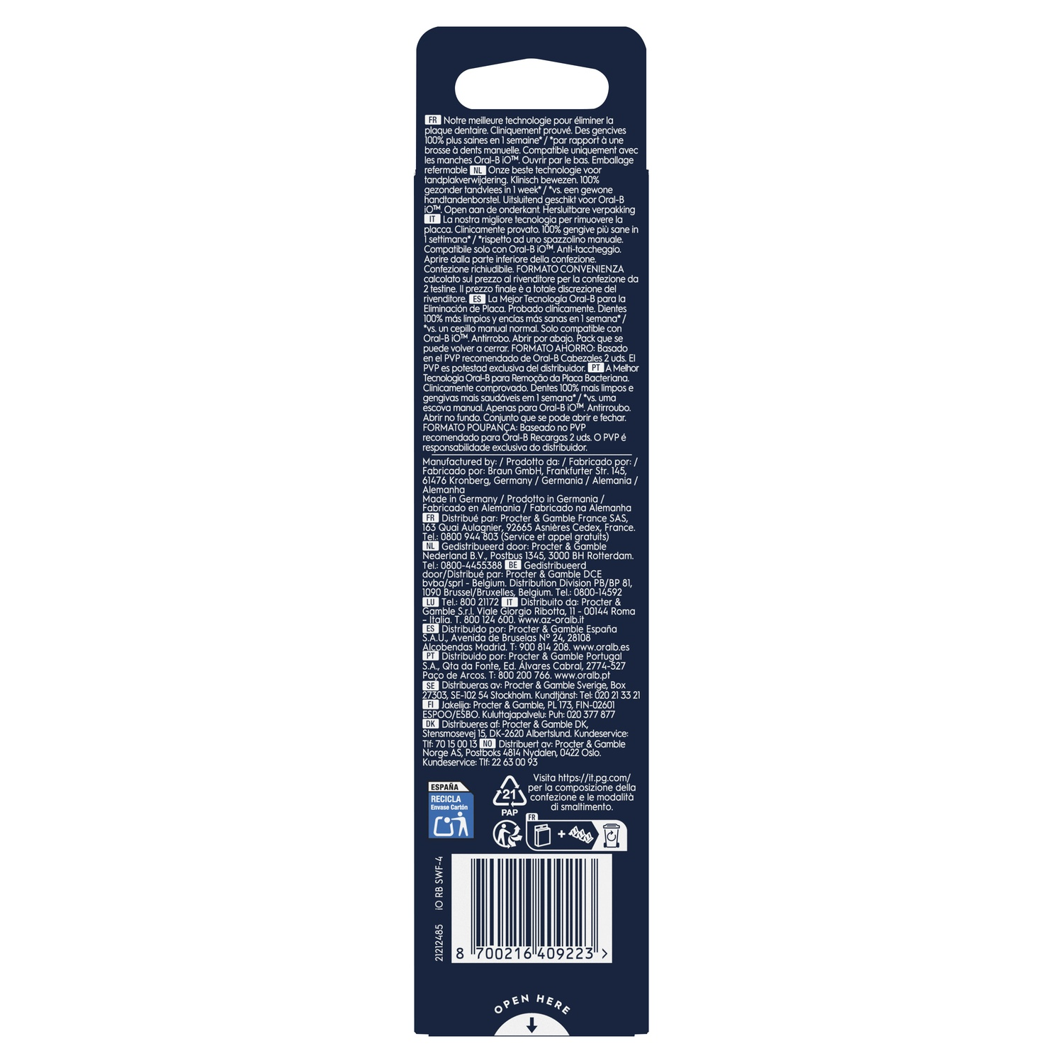Packaging with text in multiple languages.