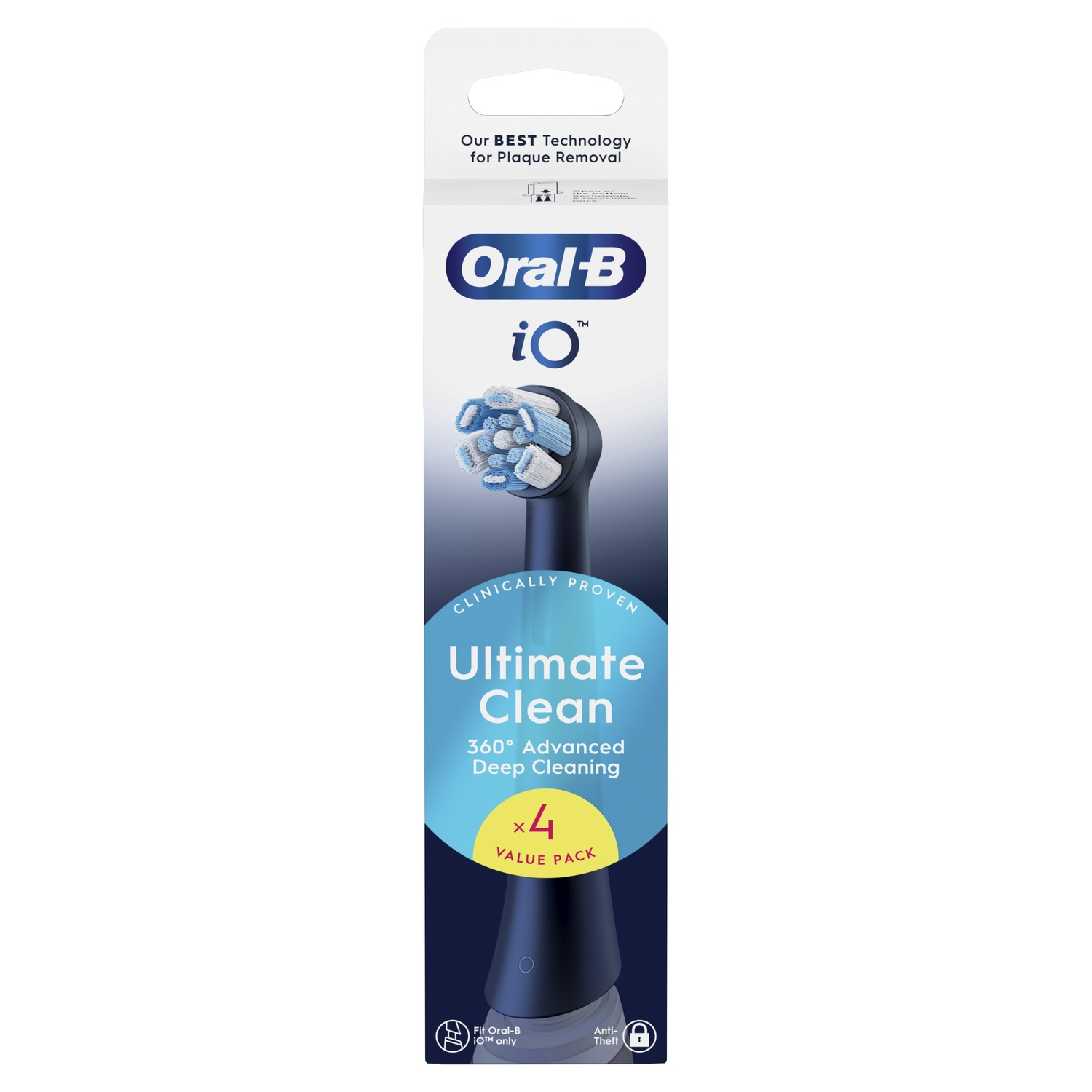 Oral-B iO opzetborstel, Ultimate Clean, met verpakking die het product toont.