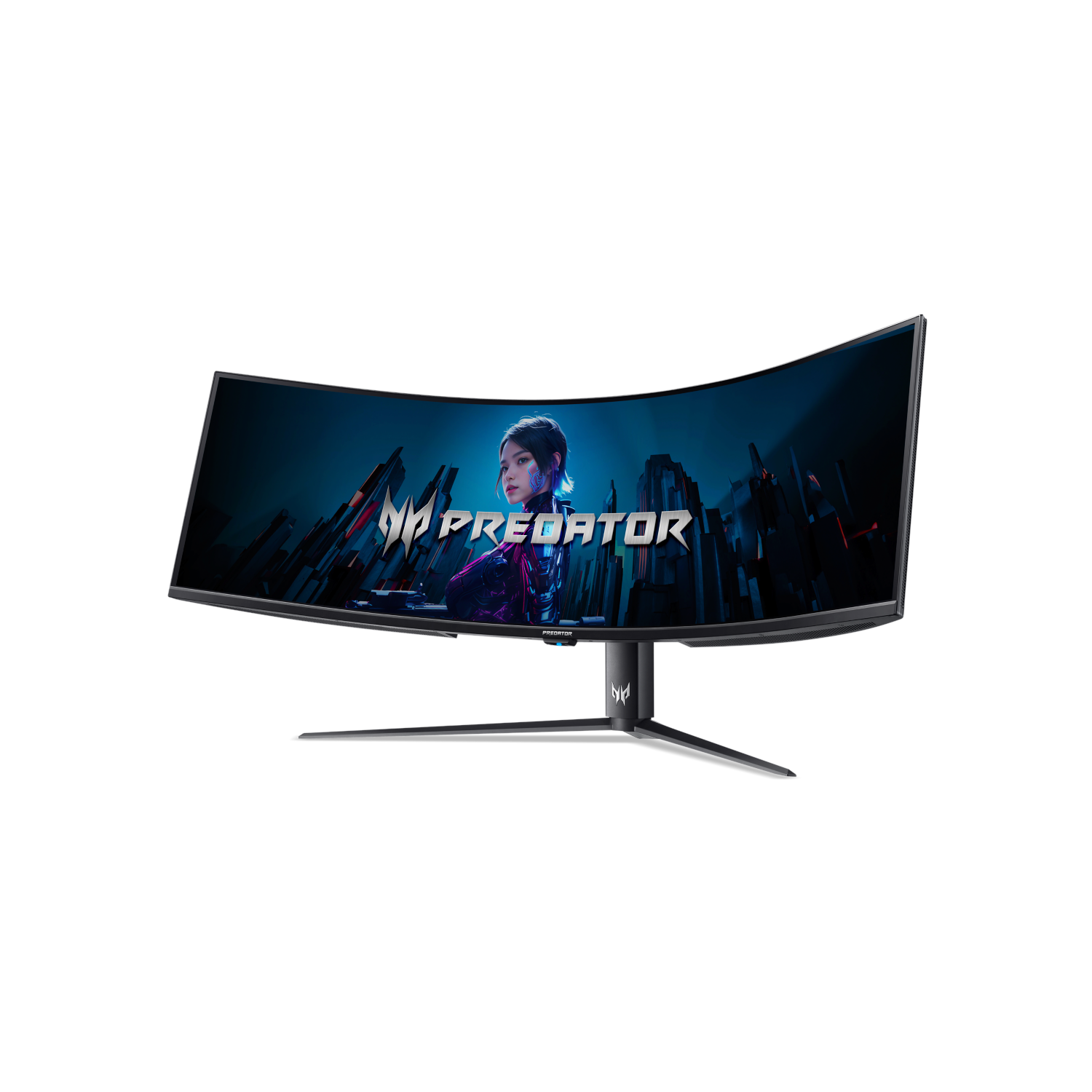 Curved gaming monitor. Black stand. Predator logo.