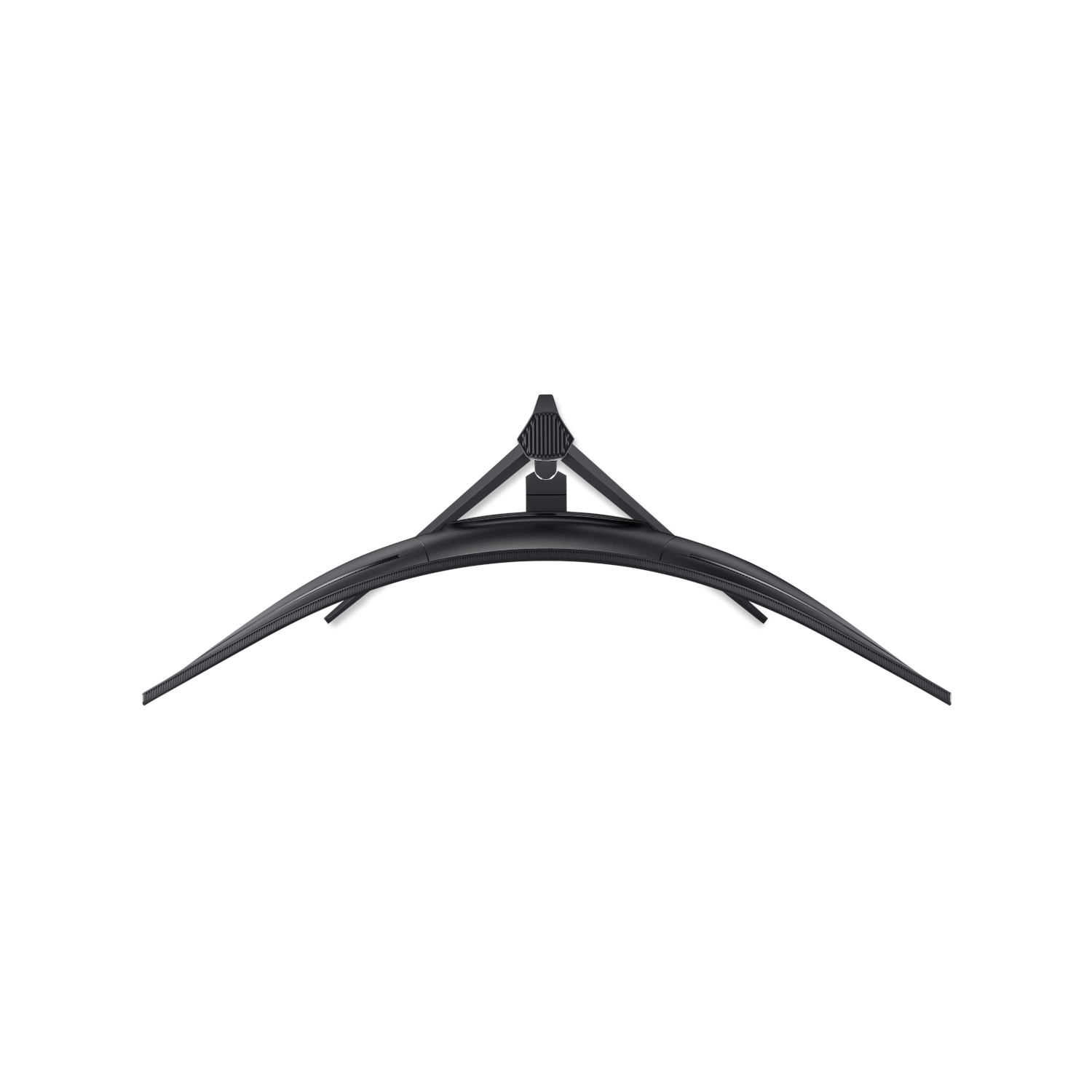 A curved, black computer monitor from a top-down angle. White background.