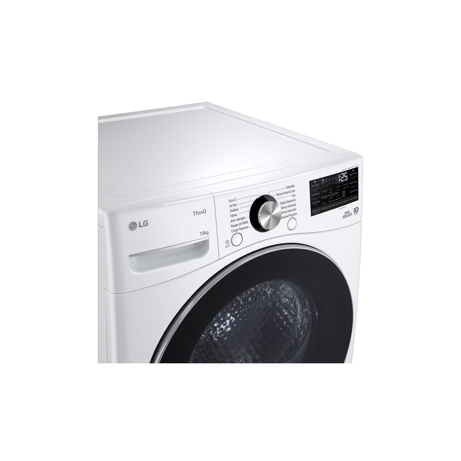 White washing machine, close-up of the top panel.