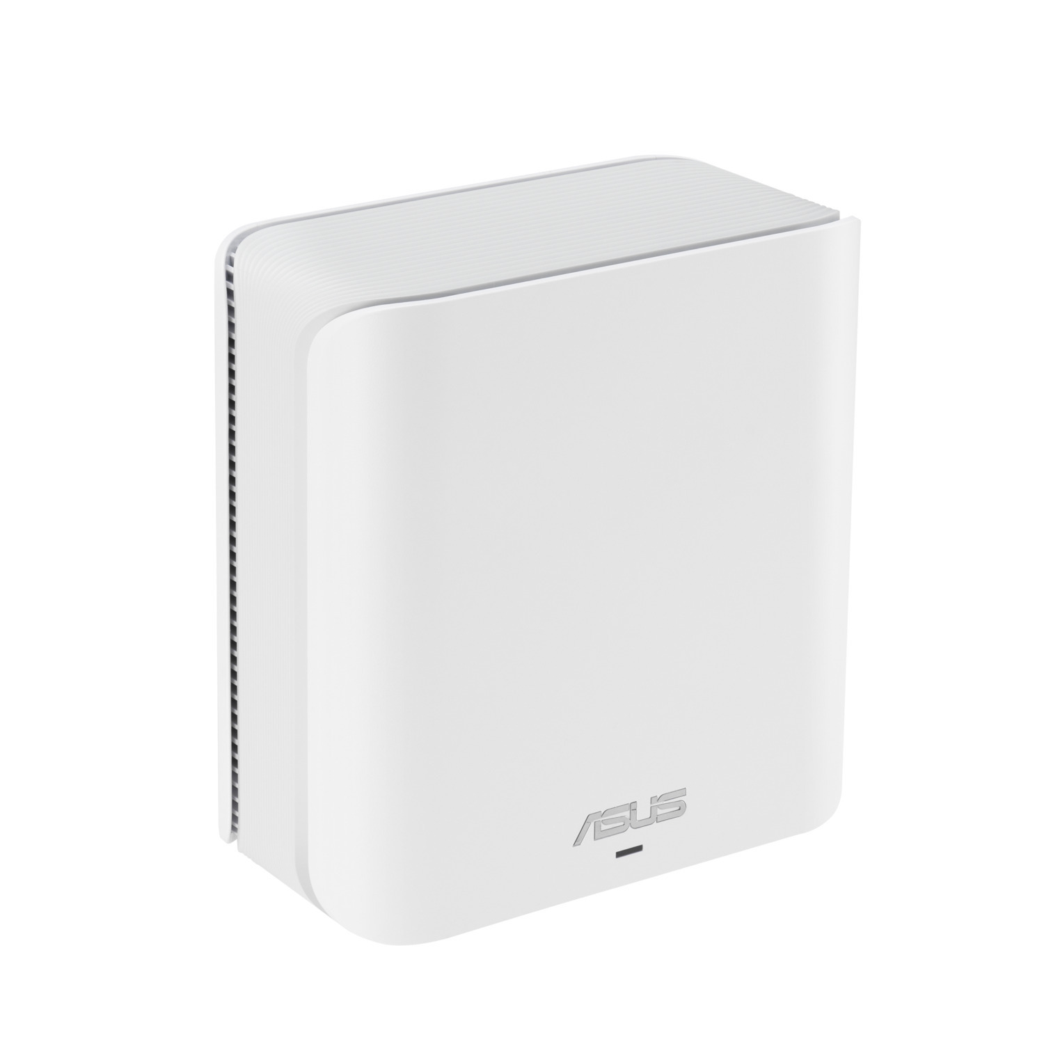 Un routeur ASUS blanc avec un design minimaliste. Il possède un petit bouton d'alimentation en bas.