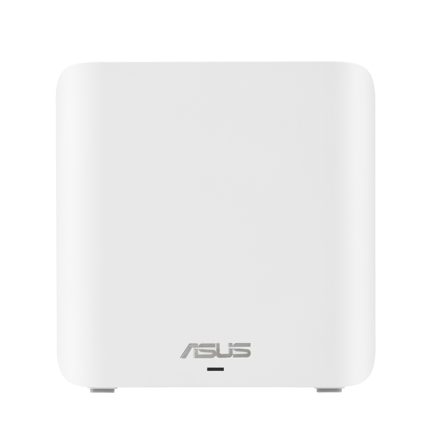Un appareil carré blanc avec le logo ASUS sur le devant, probablement un routeur ou un modem.