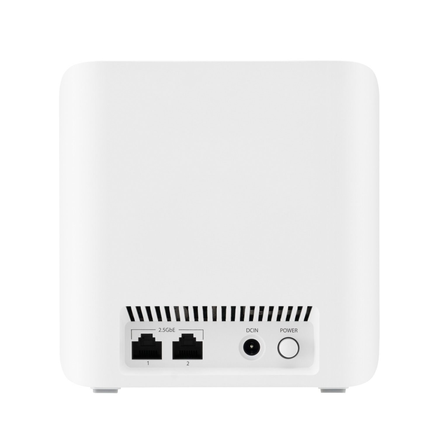 L'arrière d'un routeur blanc avec des ports Ethernet et une alimentation.