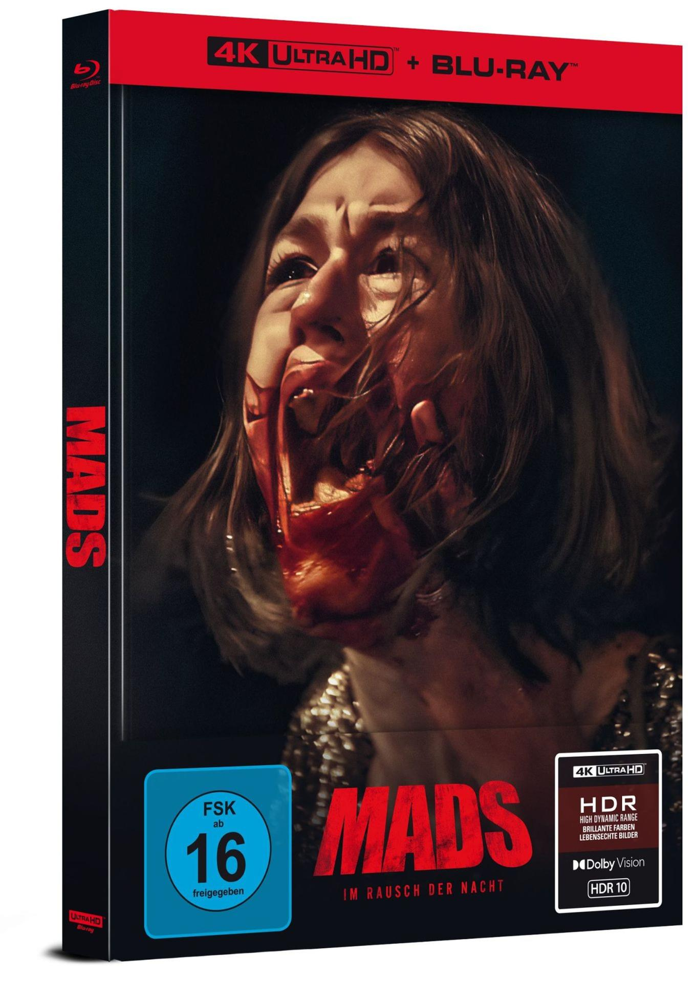 Filmcover eines Horrorfilms mit schreiender, blutiger Frau und schwarzem Hintergrund.
