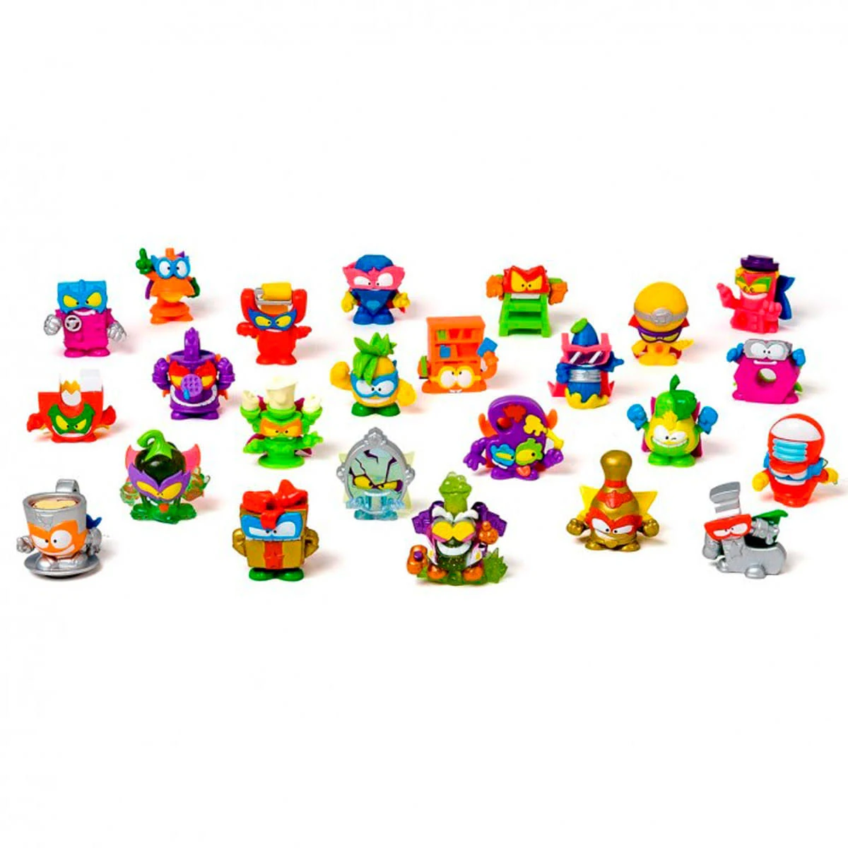 Colección de figuras de dibujos animados coloridas sobre fondo blanco.