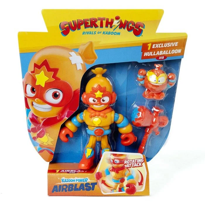 Set de juguetes SuperThings en embalaje con personajes y accesorios.