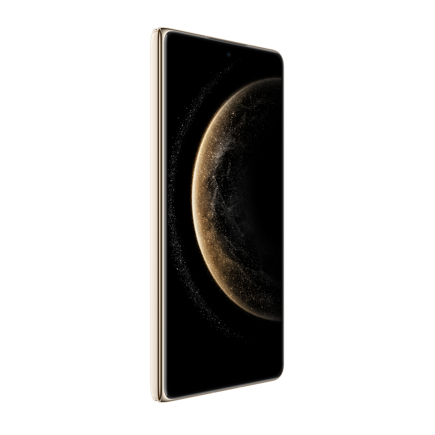 Smartphone de color dorado con pantalla curva.