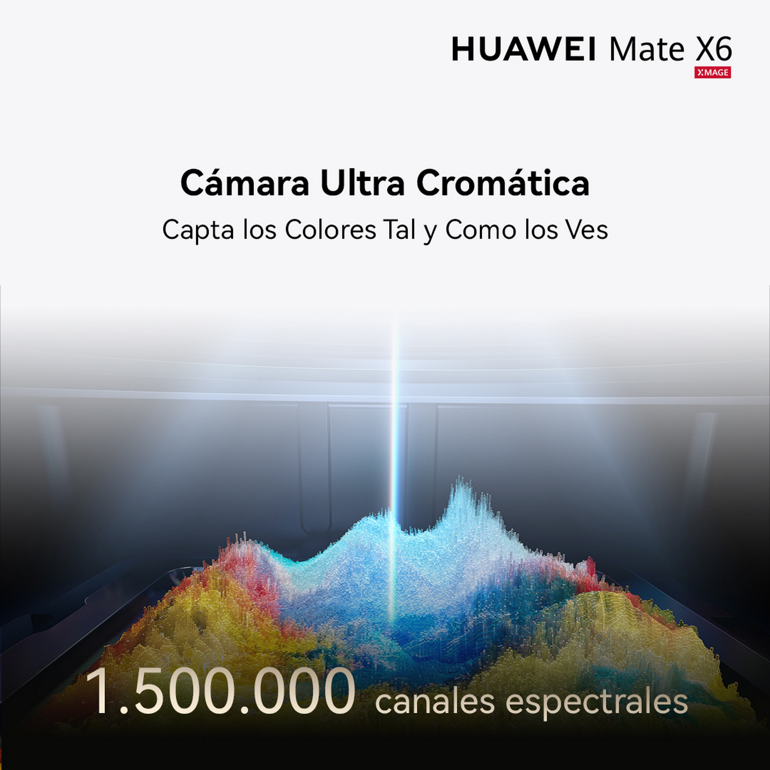 Imagen de un gráfico de espectro de color con 'Huawei Mate X6' y 'Ultra Chromatic Camera'.