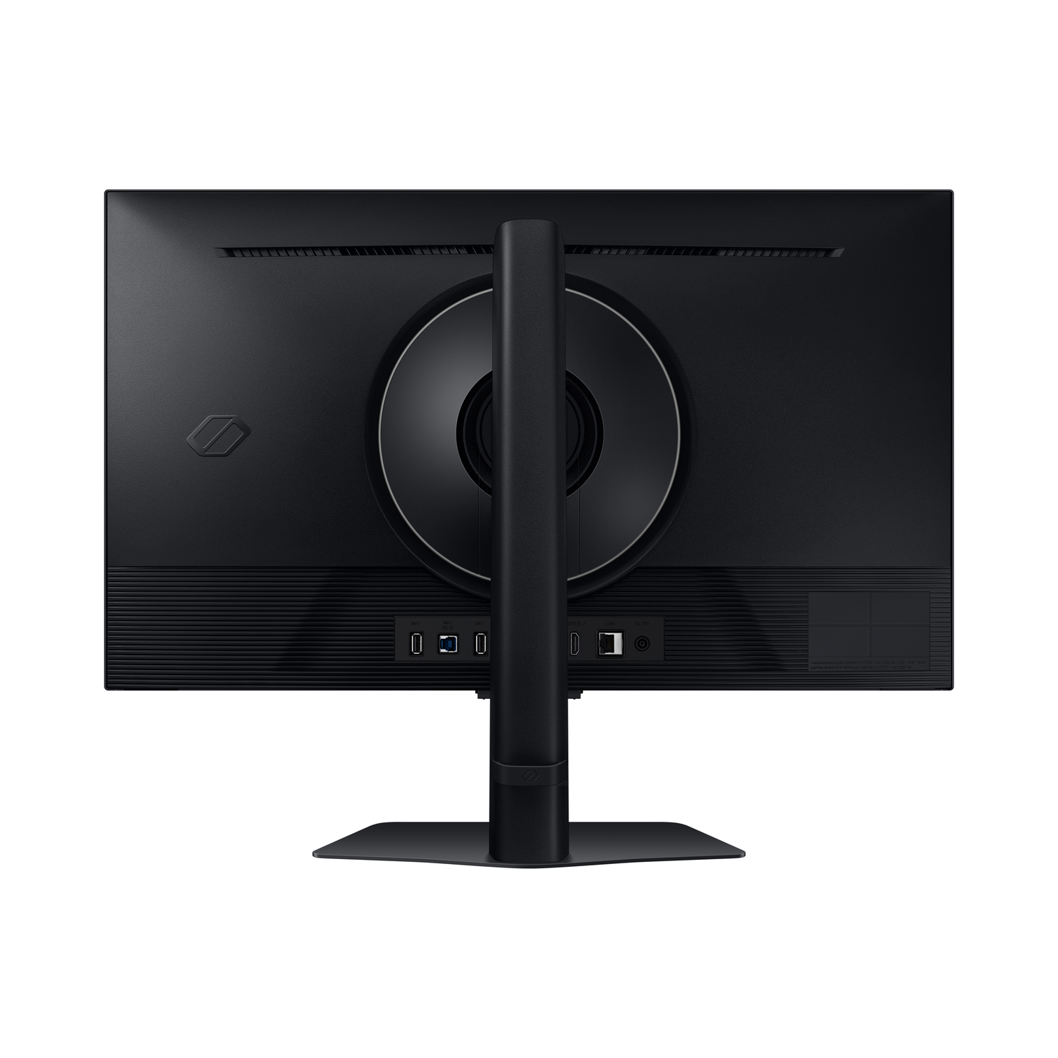 L'arrière d'un moniteur Samsung noir avec ports et support.