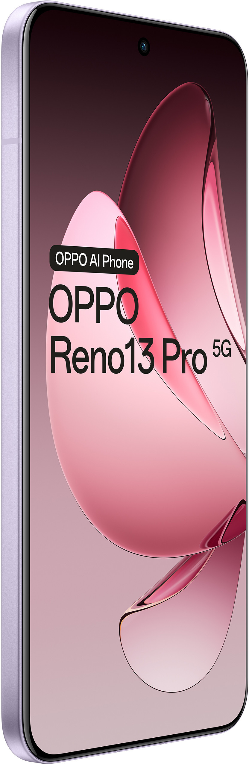 Fioletowy telefon OPPO z nazwą marki i modelem na ekranie.