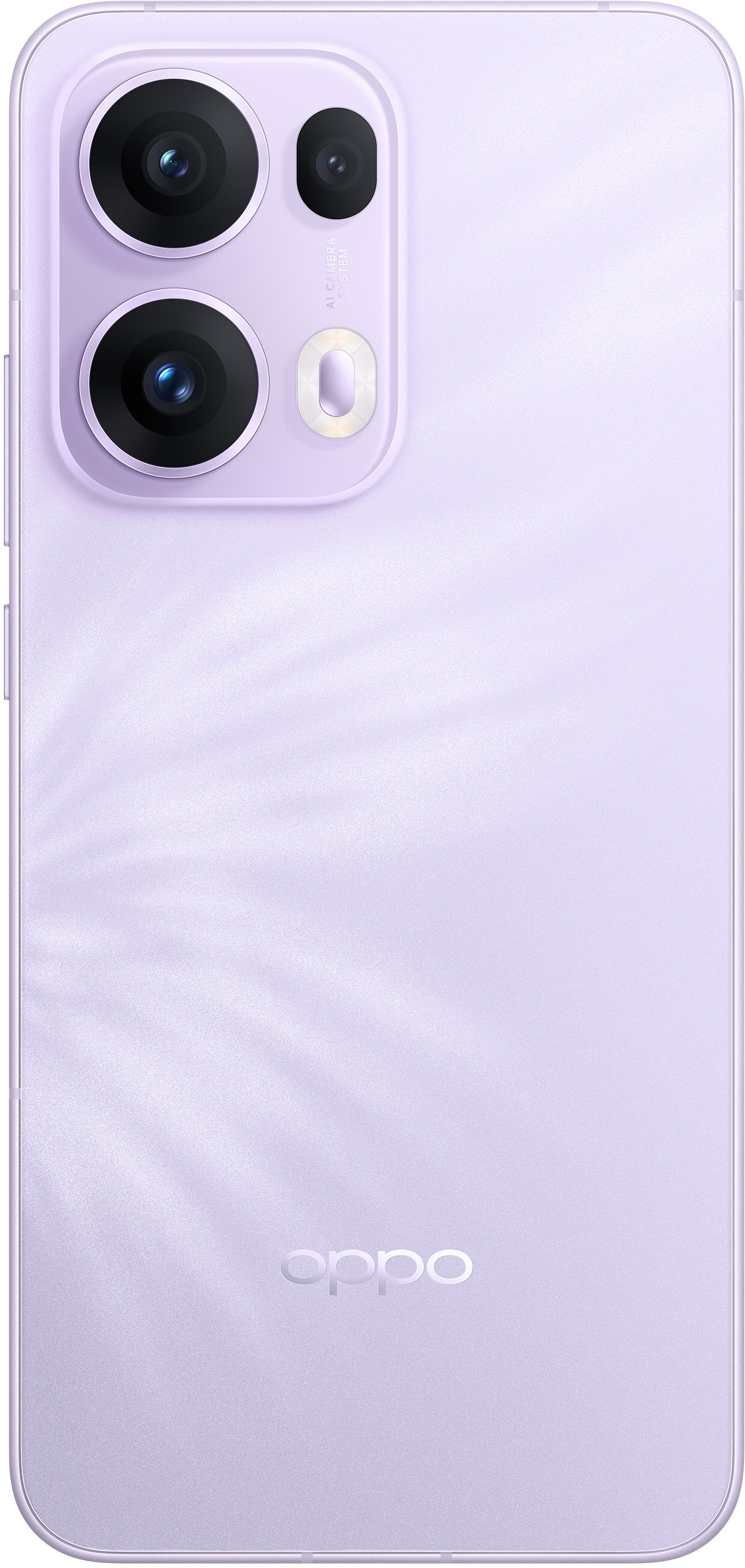 Tył fioletowego smartfona Oppo z aparatami i logo Oppo.