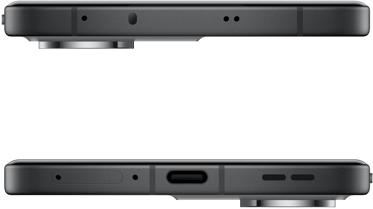 Dwie połówki czarnego telefonu, widok z góry i z dołu.