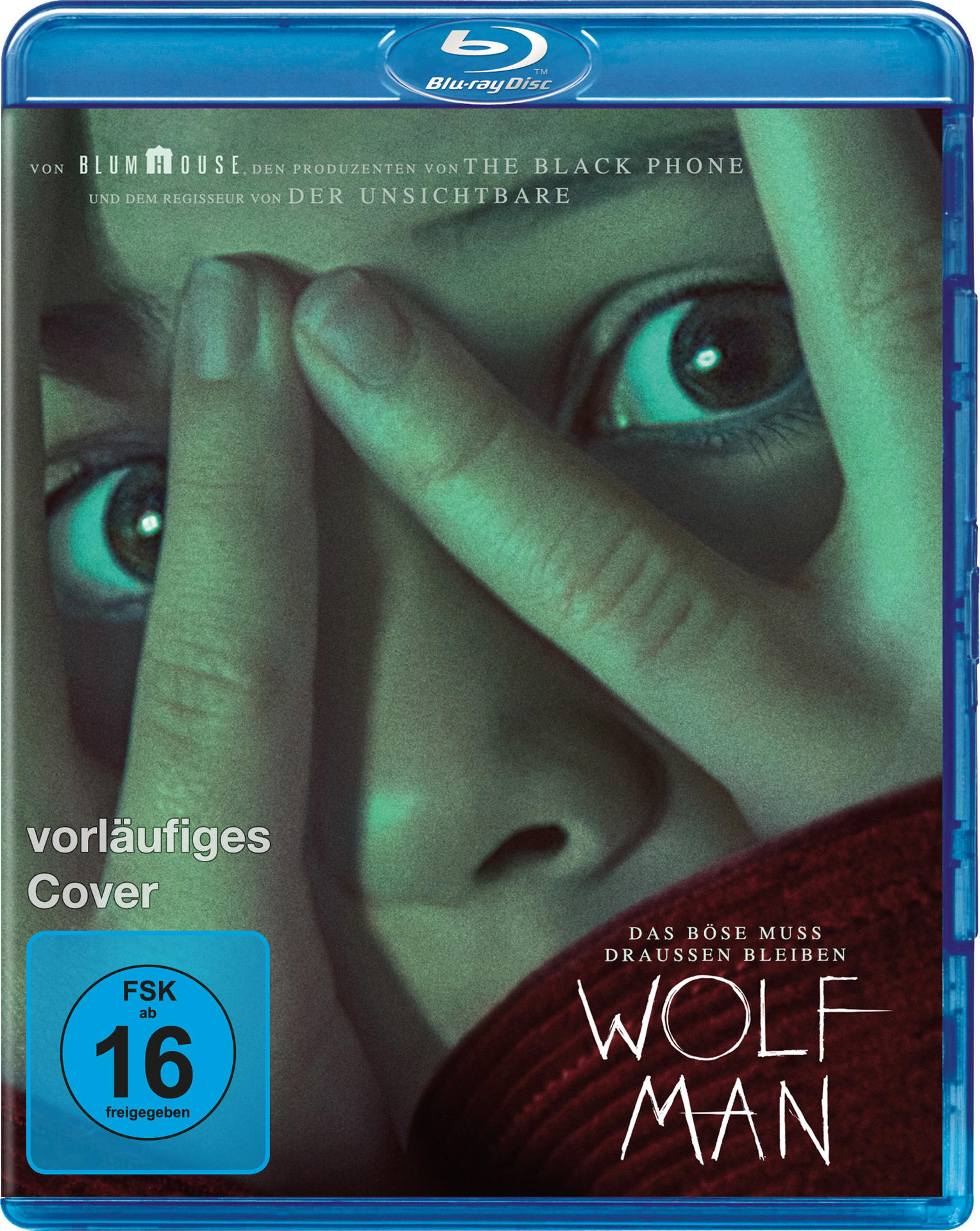 Wolf Man Blu-ray-Cover. Die Augen einer Person sind sichtbar, bedeckt von Händen. Links befindet sich ein Rating-Logo.