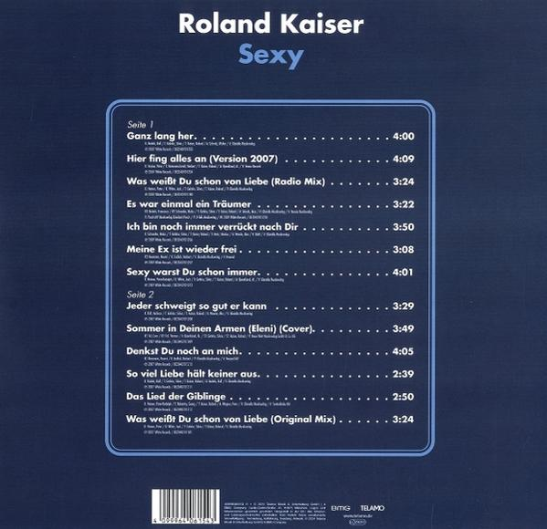 Die Rückseite eines Roland Kaiser-Albums mit dem Titel 'Sexy' mit Titellisten.