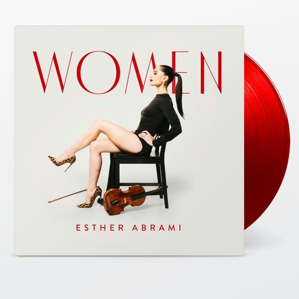 Albumcover mit Frau mit Geige, rote Vinyl. Weißer Hintergrund mit rotem Text.