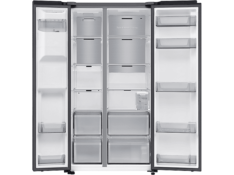 SAMSUNG RS70F67KCFEF Side-by-Side (634 l, C, 1784 mm hoch, Premium Black Steel)