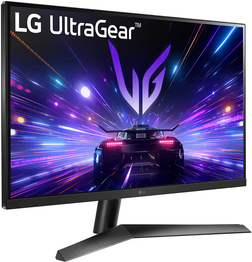 LG UltraGear gaming monitor, rajta egy autóverseny játékkal.