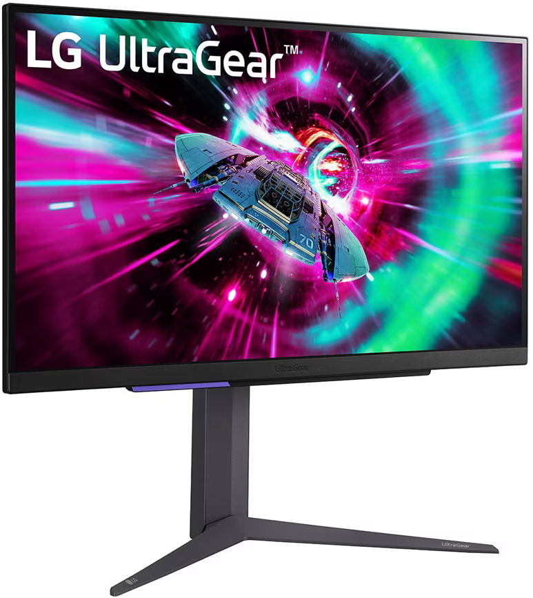 Egy fekete-lila monitor az LG UltraGear logóval.