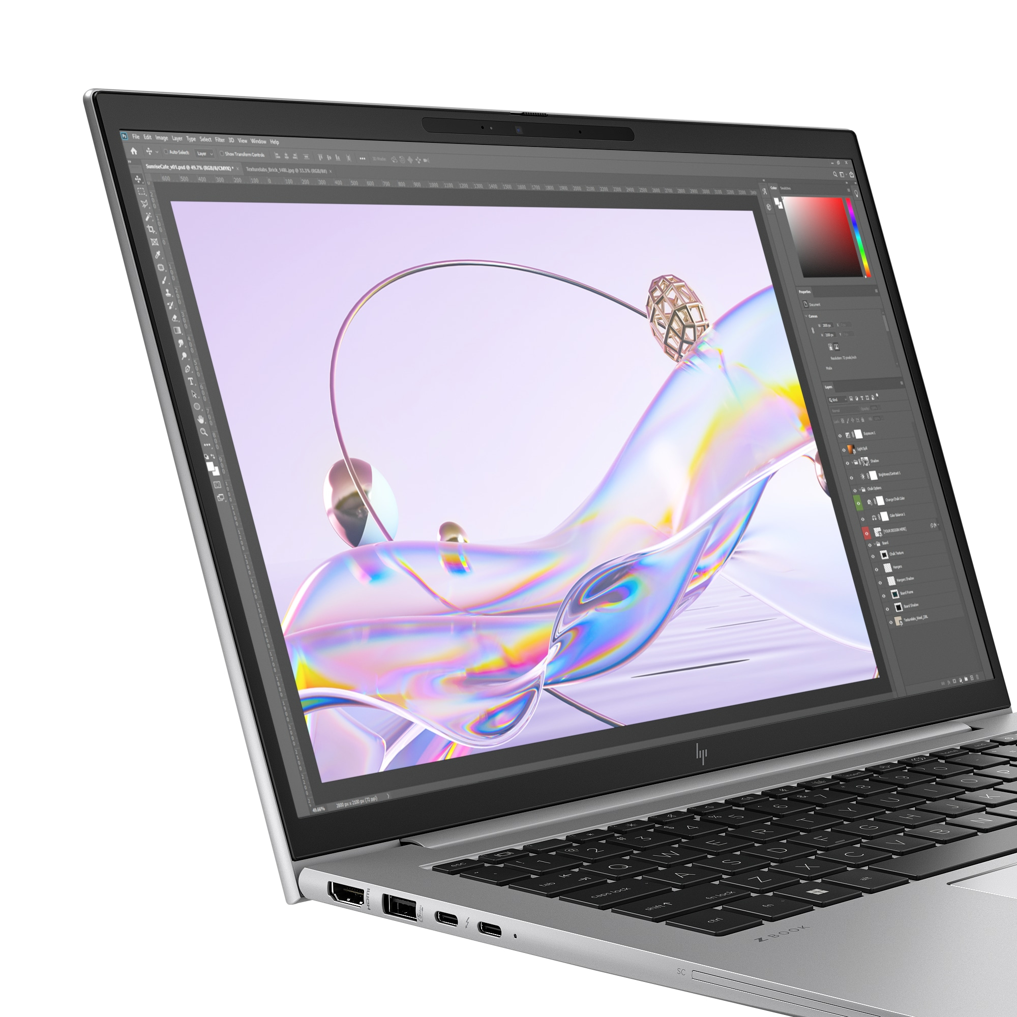 Laptop-Bildschirm, der ein digitales Kunstprojekt in einer Designsoftware anzeigt. Der Laptop ist geöffnet.