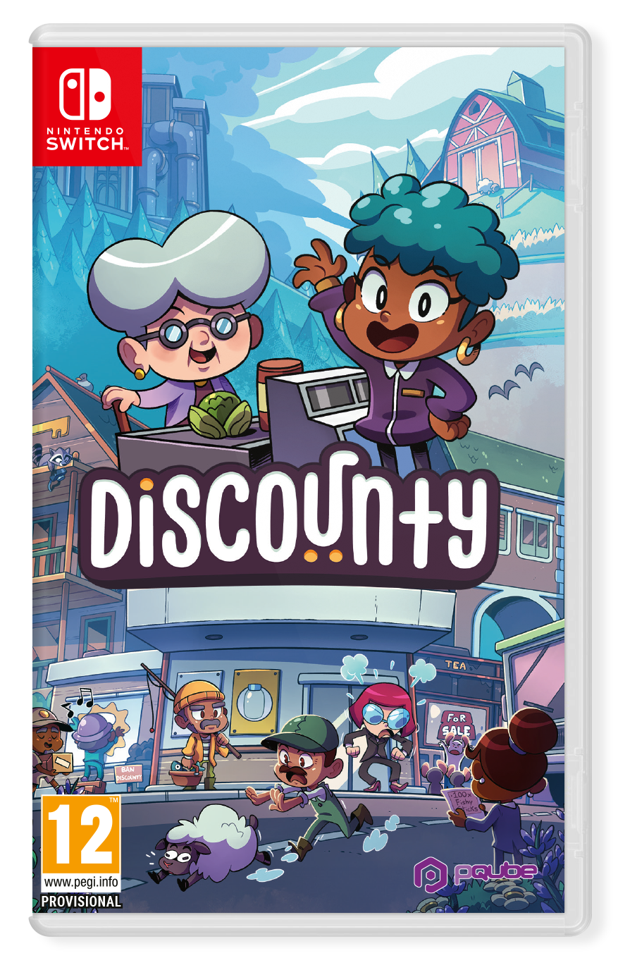 El disco del juego Discoun+y para Nintendo Switch, que muestra personajes de dibujos animados.
