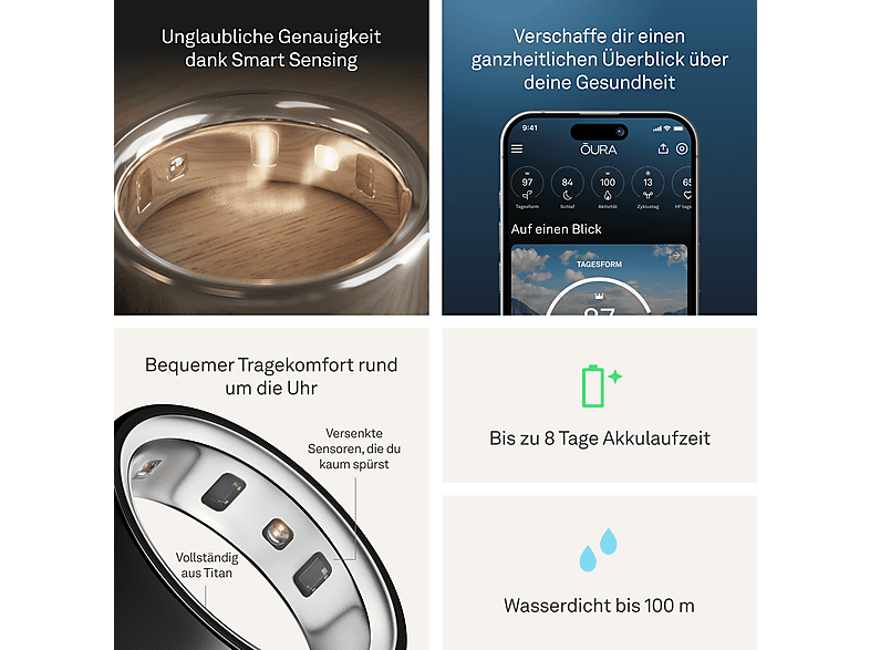 OURA Ring 4, Größe 14, Black, Smart