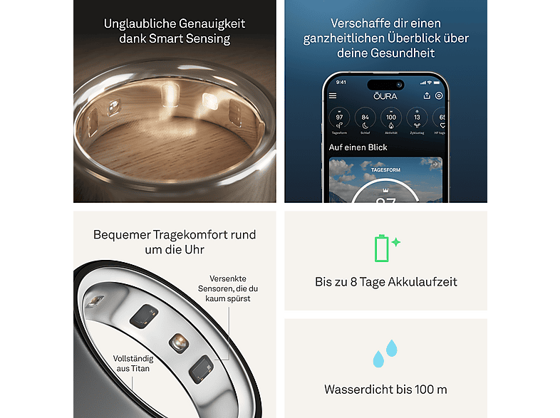 OURA Ring 4, Größe 14, Stealth, Smart