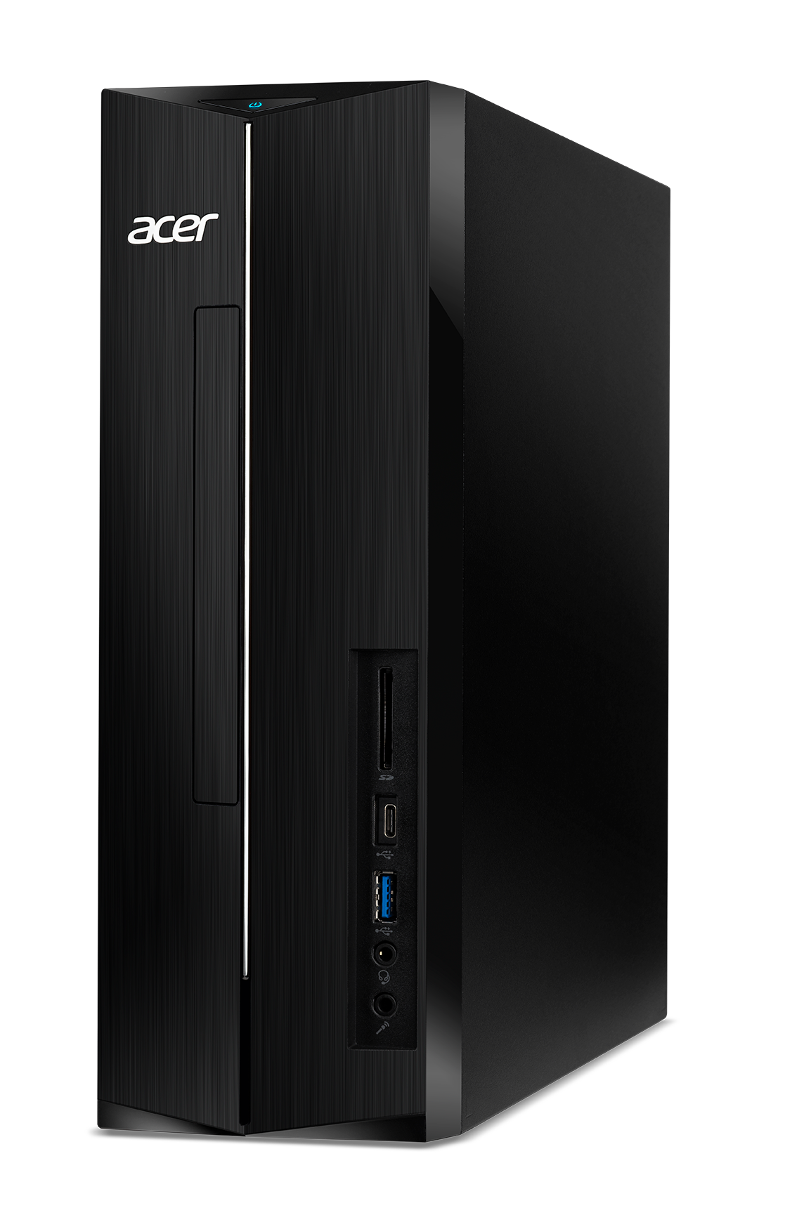 Acer Desktop-Computer in Schwarz. Das Acer-Logo ist auf der Vorderseite sichtbar.