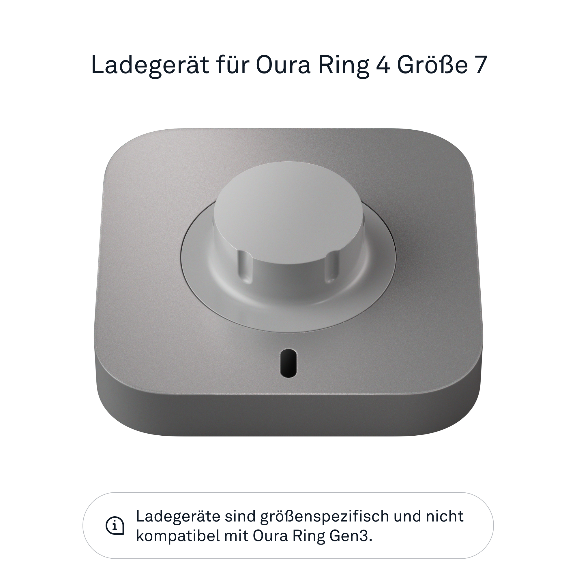 Ladegerät für Oura Ring 4 Größe 7, quadratisch mit rundem Element oben.