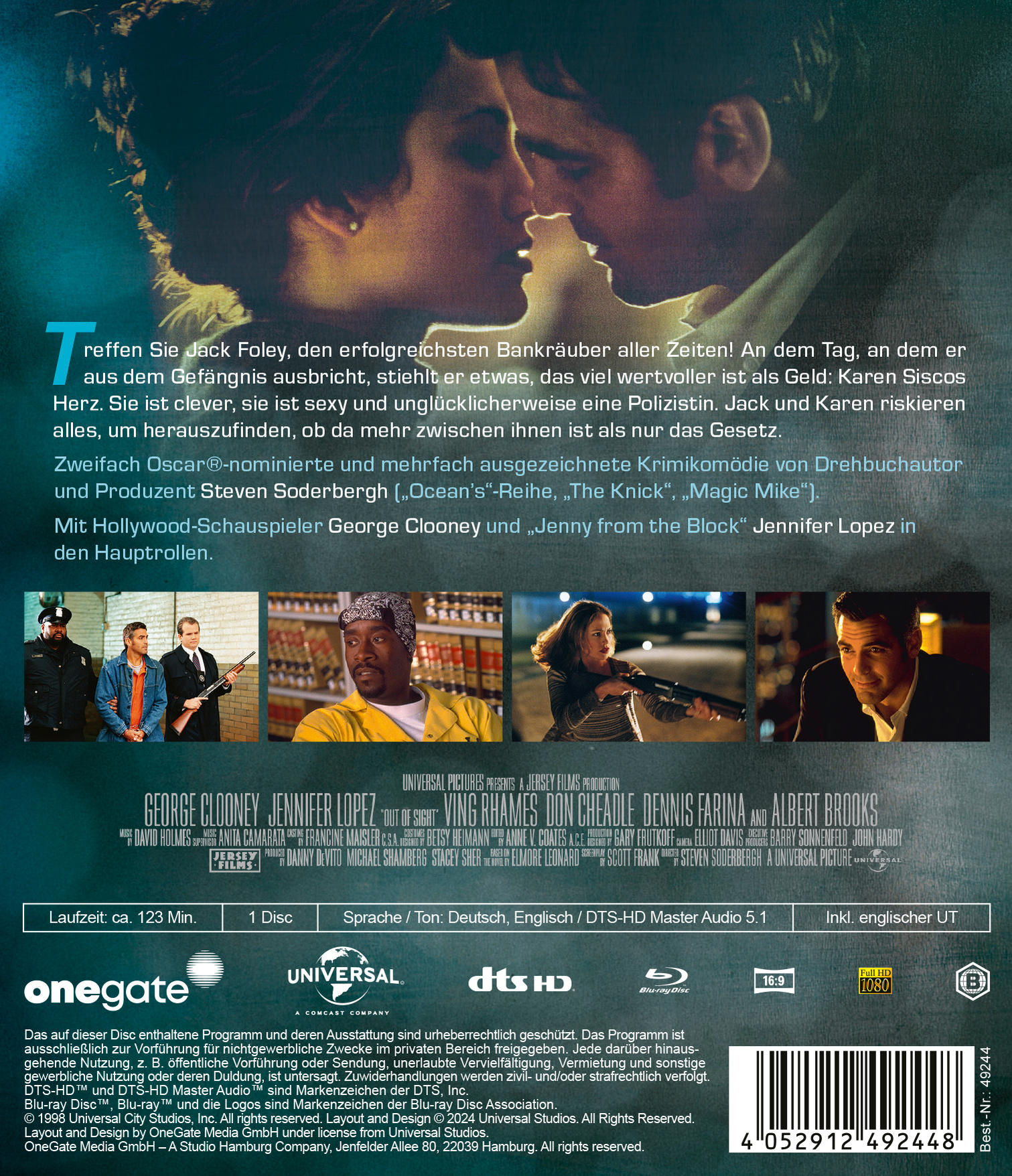Out of Sight DVD-Cover mit Filmstars und einem Filmszenenbild.