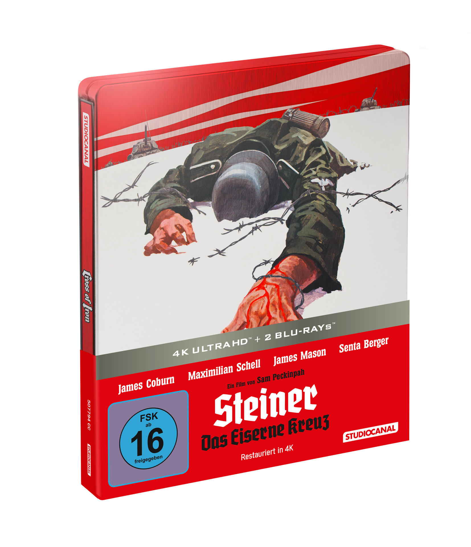 DVD-Cover, ein Soldat kriecht über Stacheldraht. Deutscher Text: Eisernes Kreuz.