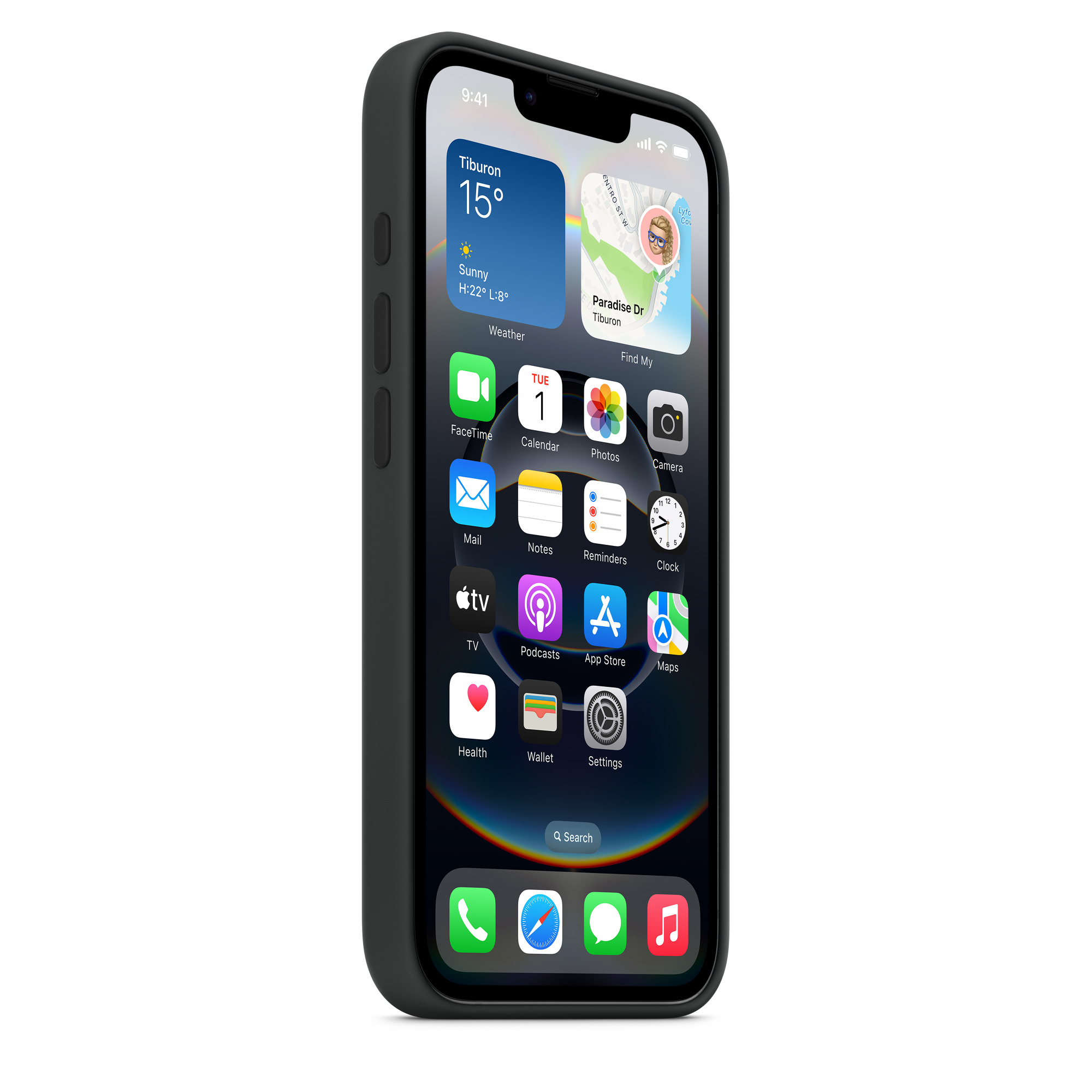 Egy iPhone képernyője, amely a kezdőképernyőt mutatja alkalmazásokkal, dátummal és időjárási információkkal.