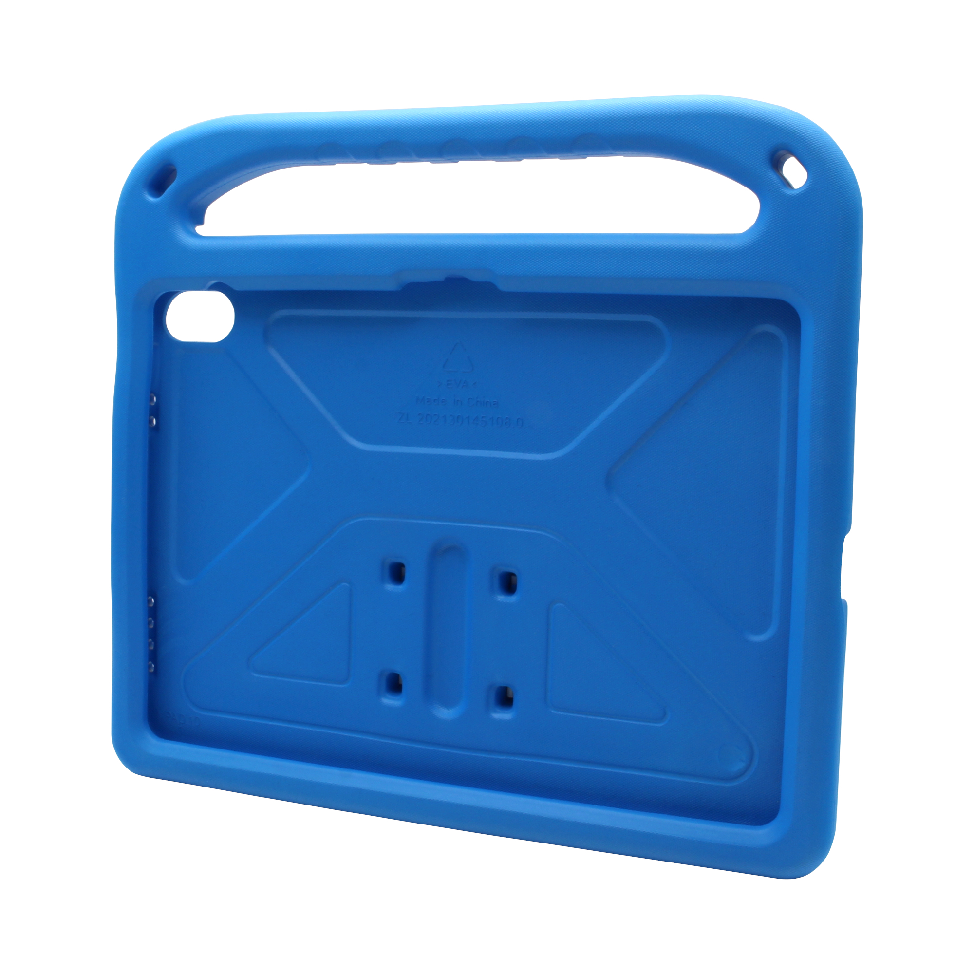 Blaue Tablett-Hülle mit Griff, Rückseite.
