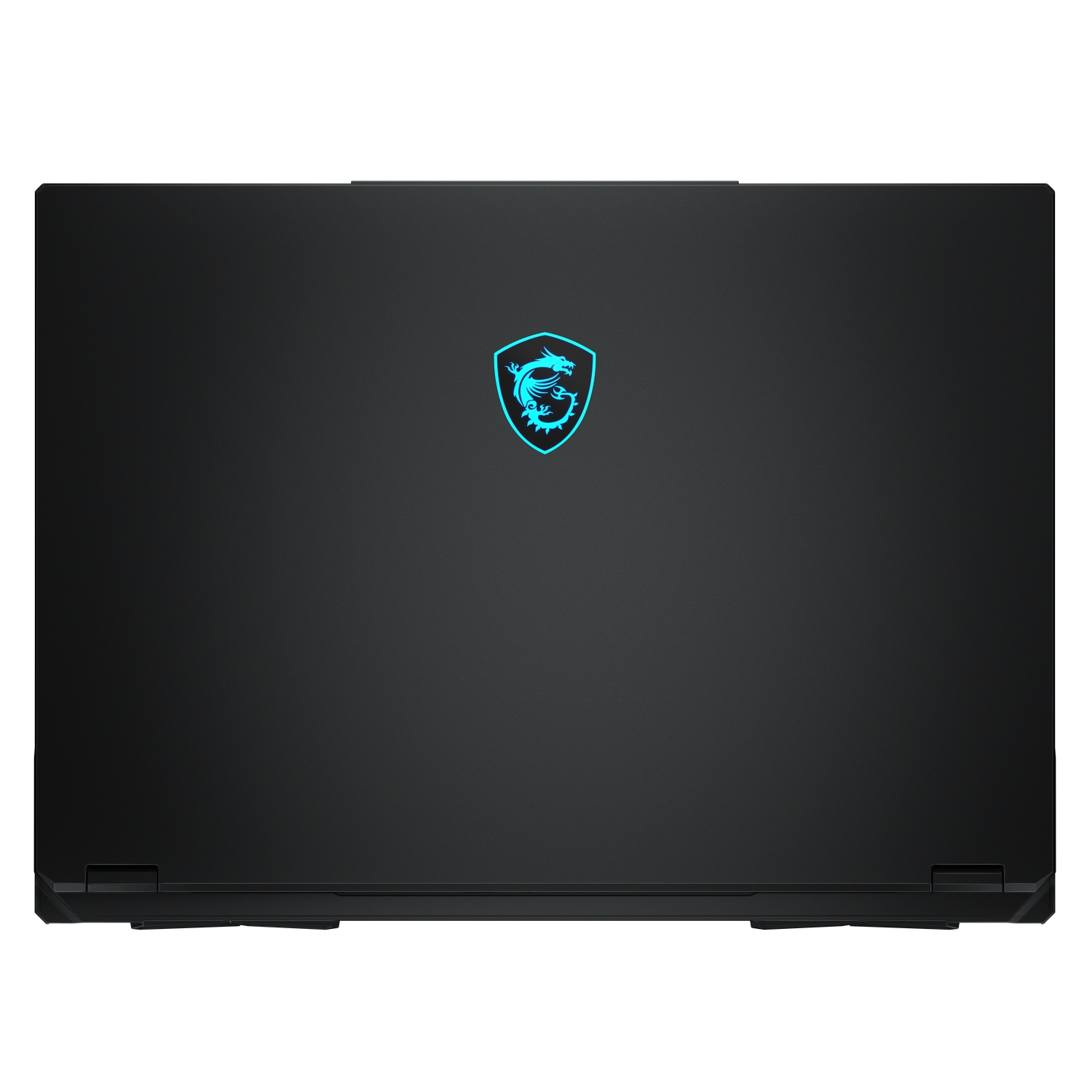 Black laptop with illuminated dragon logo on the back.