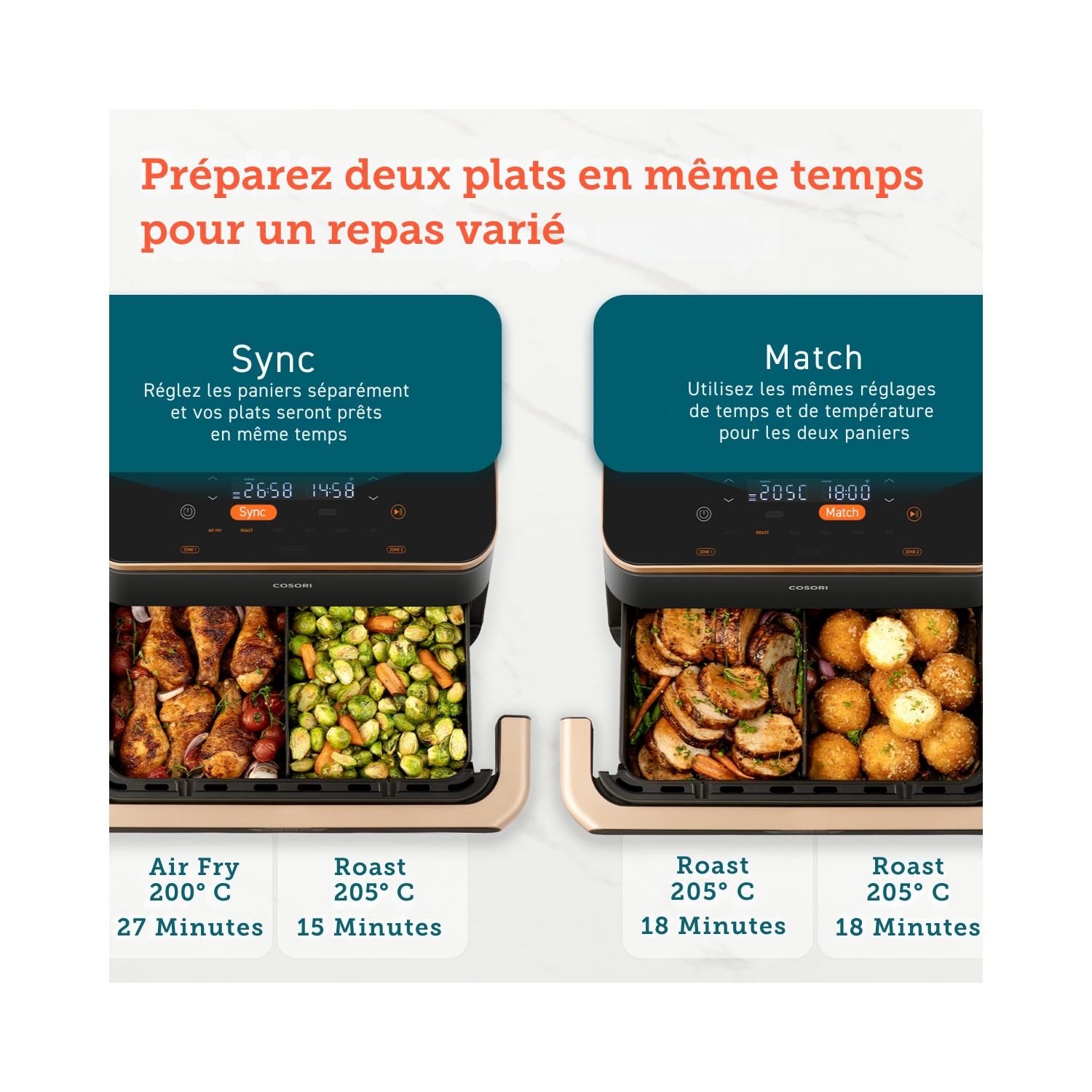 Une friteuse à air avec aliments et panneau de commande.