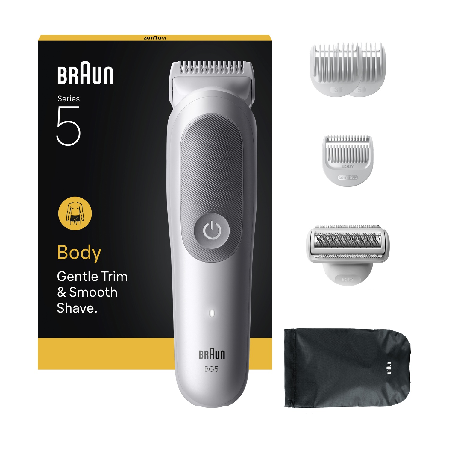 Regolabarba e capelli Braun BG 5550, lama skinguard, con 3 pettini, 1 accessorio, custodia spazzola per la pulizia