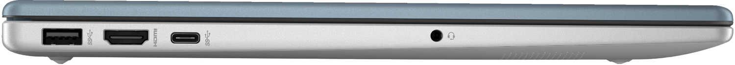 Vista lateral de un portátil, con puertos: USB, HDMI, USB-C y conector de auriculares.